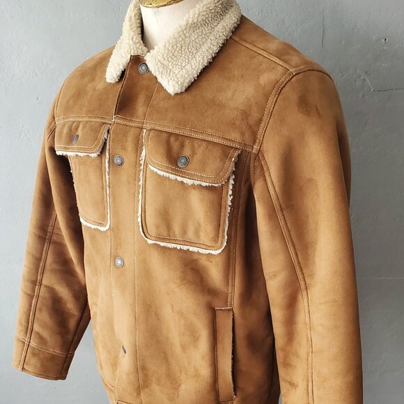 Vegan Suede Sherpa Lined Trucker Jacket/ Size 40 - Picture 4 of 8